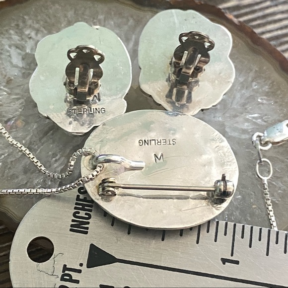 Vintage Pink Shell clip earrings & pin/necklace  Sterling 925 signed - Picture 8 of 11